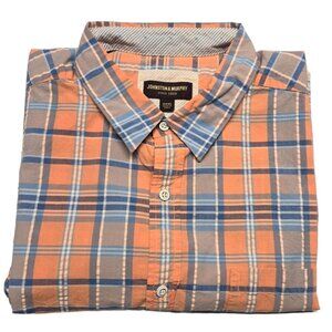 Men's XXXL Johnston and Murphy Blue and orange plaid short sleeve shirt